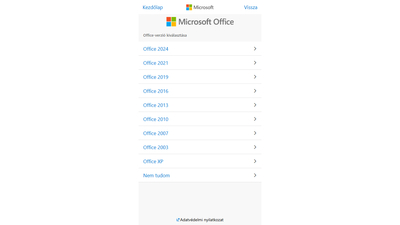 Microsoft Office verzió kiválasztása a legördülő menüből