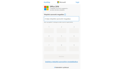 Telepítési azonosító megadása az Office aktiváló portálon